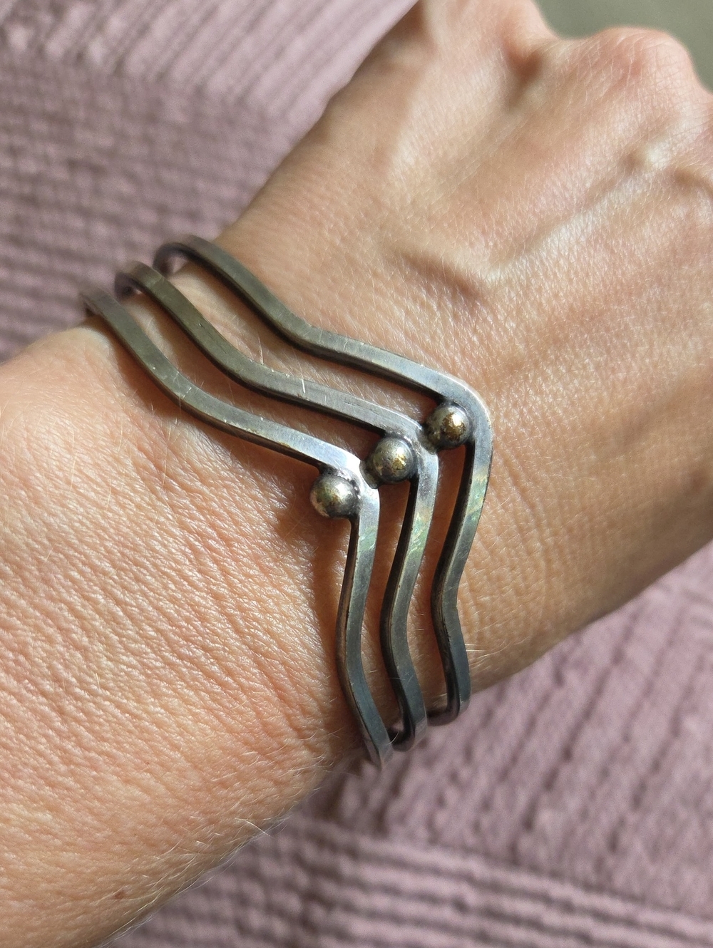 Sterling Silver Wave Triple Cuff Bracelet - Silver